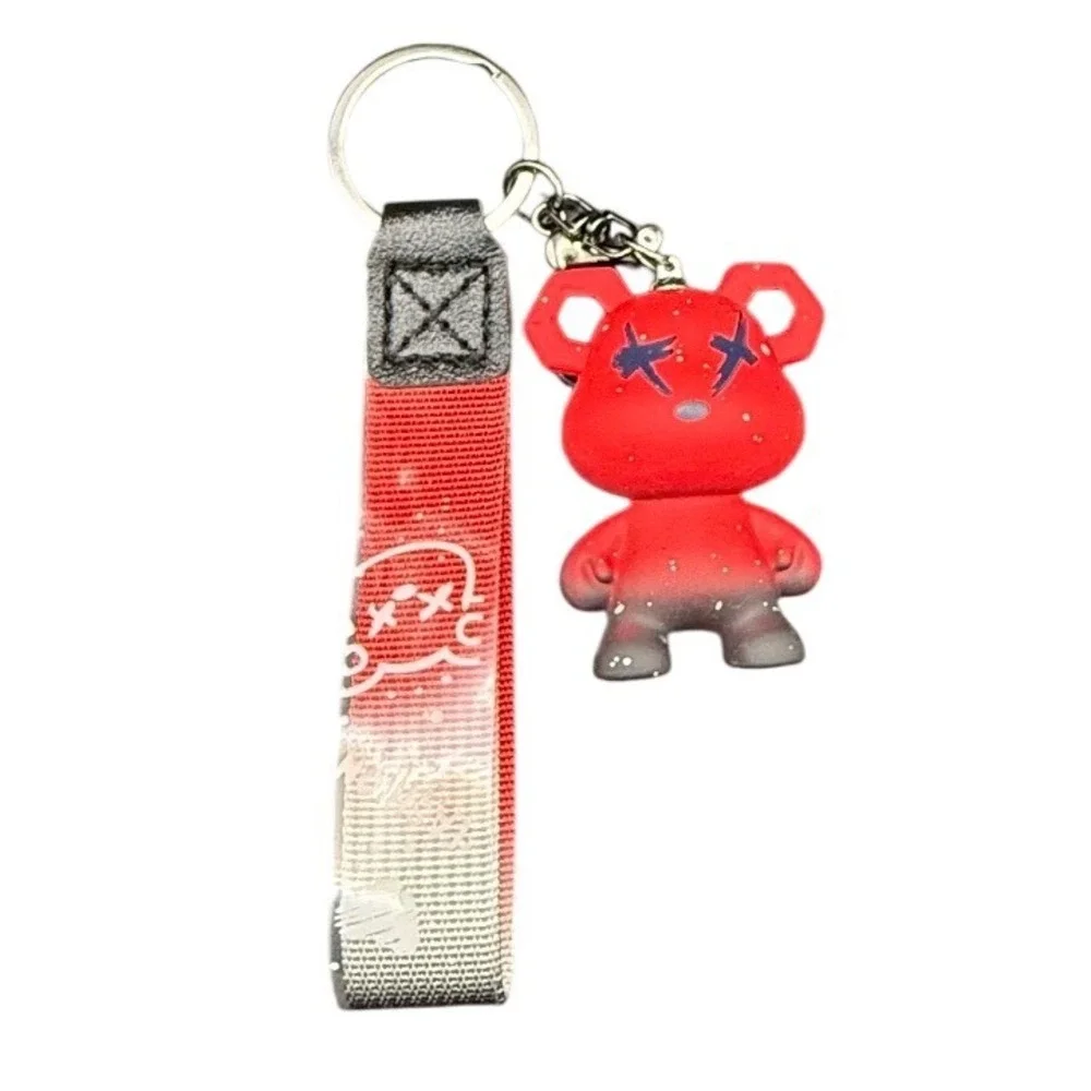 Red Black Gradient Bear Figure Keychain Wristlet Strap‎ Streetwear Bag Charm